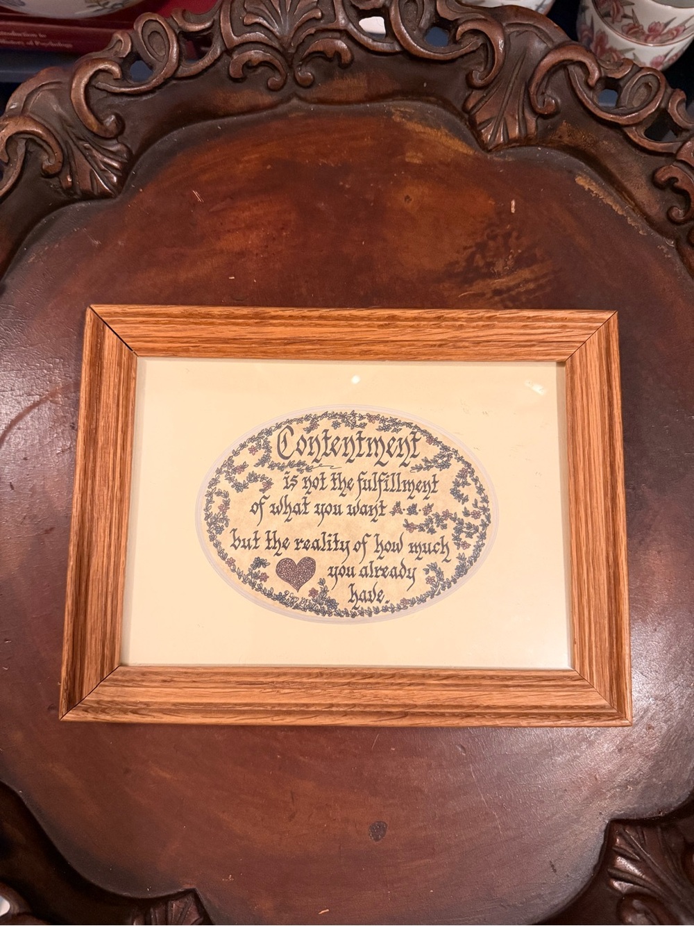 Framed Wood-Tone Inspirational Wall Art - Contentment Quote